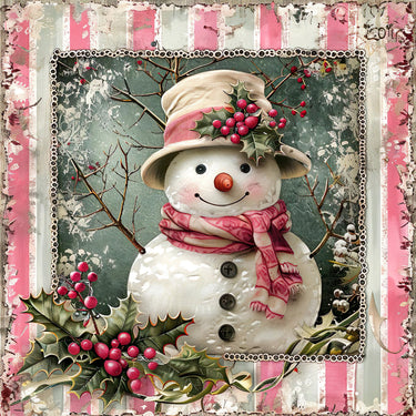 Pink Snowman Sign, DCO-102206, Sign For Wreath, 10x10in Metal Sign